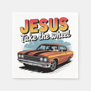 Jesus Take the Wheel Vintage Muscle Car Napkin