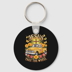Jesus Take The Wheel Vintage Sunflower Faith Outfi Keychain
