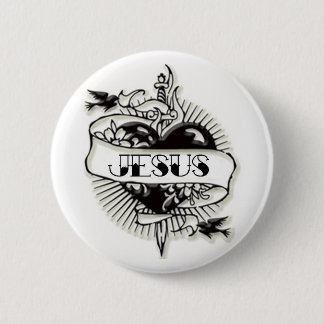 Jesus tattoo 2 inch round button