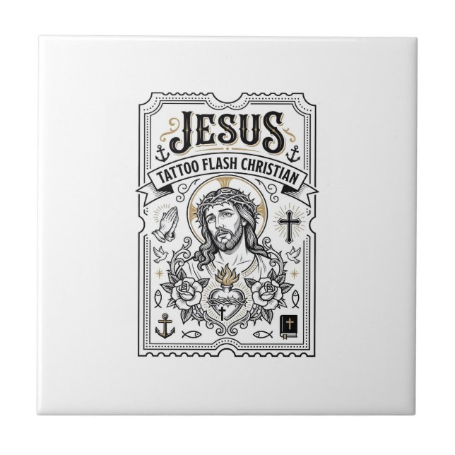 Jesus Tattoo Flash Christian Jesus Tattoo Flash Ch Tile (Front)