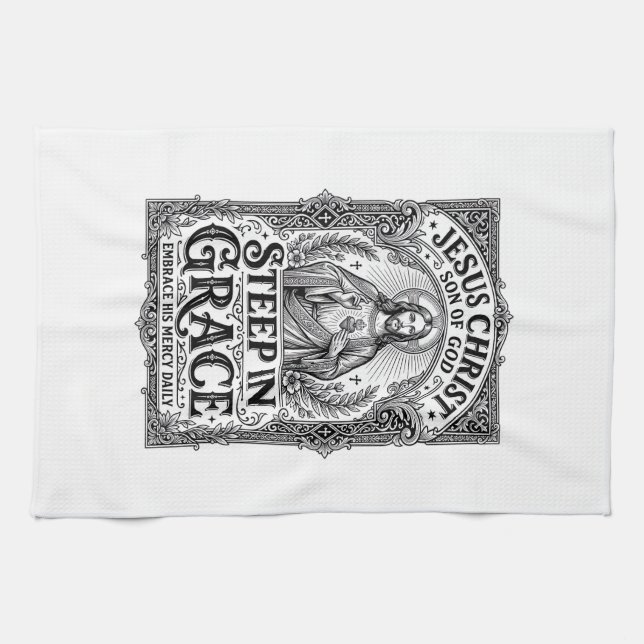 Jesus Tea Lover Graphic Tee Christian Kitchen Towel (Horizontal)