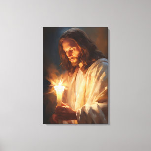 Jésus tenant la toile de bougie Imprimer