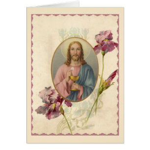 Jésus tenant l'Eucharistie et le Chalice