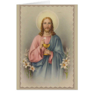 Jésus tenant l'Eucharistie et le Chalice