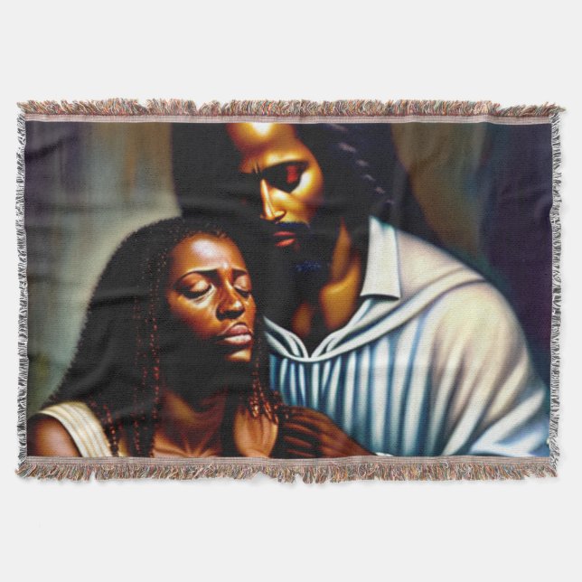 Jesus the Comforter Christian Throw Blanket (Front)