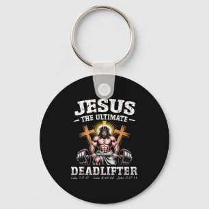 Jesus The Deadlifter - Jesus Deadlifting Christian Keychain
