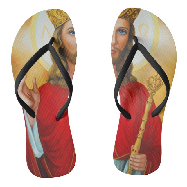 Jesus The King Blessing Sacred Heart of Jesus Flip Flops (Footbed)