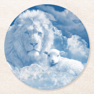 JESUS THE LAMB AND JESUS THE LION ROUND PAPER COASTER