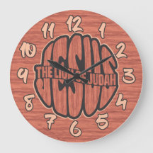 Jesus The Lion of Judah with Redwood Wall Clock