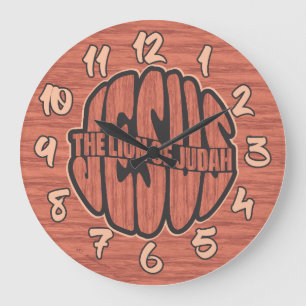 Jesus The Lion of Judah with Redwood Wall Clock