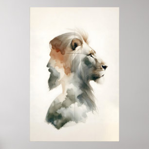 Jesus The Lion Watercolor Christian Portrait Lion Poster