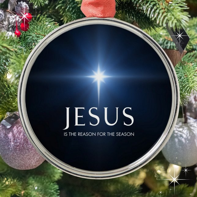 Jesus | The Reason for the Season Nativity Star Metal Ornament (Creator Uploaded)