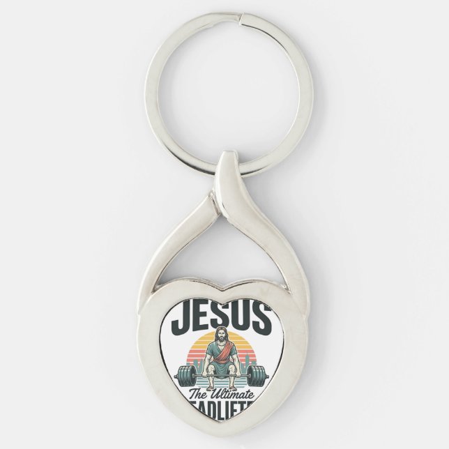 Jesus The Ultimate Deadlifter Vintage Keychain (Front)