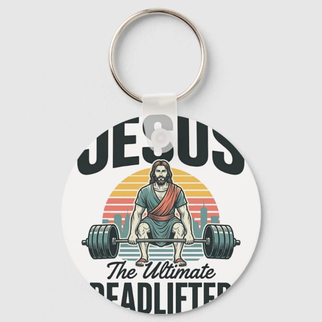 Jesus The Ultimate Deadlifter Vintage Keychain (Front)
