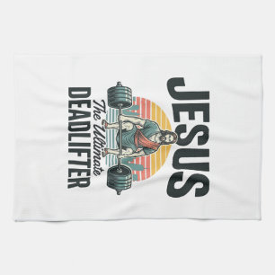 Jesus The Ultimate Deadlifter Vintage Kitchen Towel