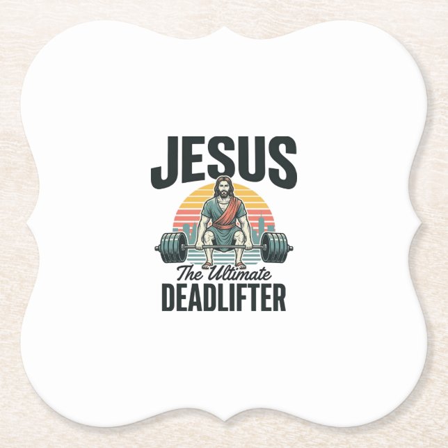 Jesus The Ultimate Deadlifter Vintage Paper Coaster (Front)