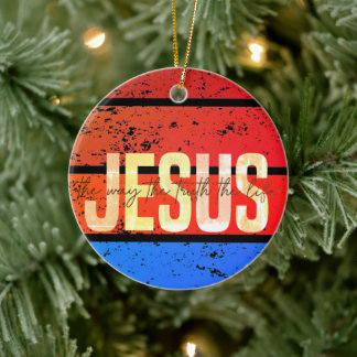 Jesus, The Way, The Truth, The Life Retro Sunset Ceramic Ornament