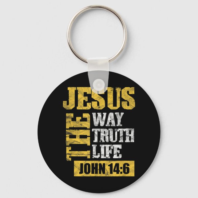 Jesus The Way Truth Life John 14:6 Christian Bible Keychain (Front)
