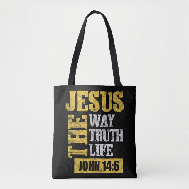 Jesus The Way Truth Life John 14:6 Christian Bible Tote Bag (Front)