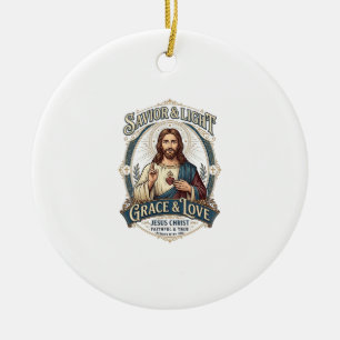 Jesus Thrift Store Vintage Hunting Graphic Tee Chr Ceramic Ornament