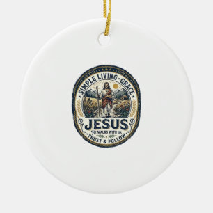 Jesus Tiny House Slow Living Vintage Ceramic Ornament