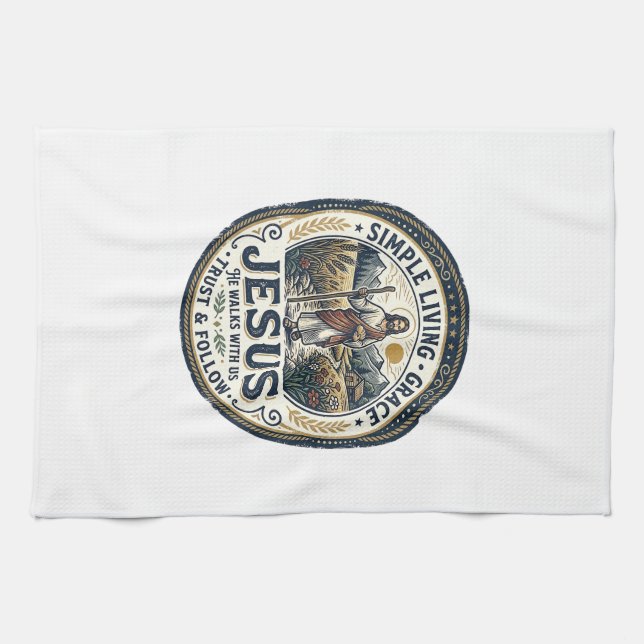 Jesus Tiny House Slow Living Vintage Kitchen Towel (Horizontal)