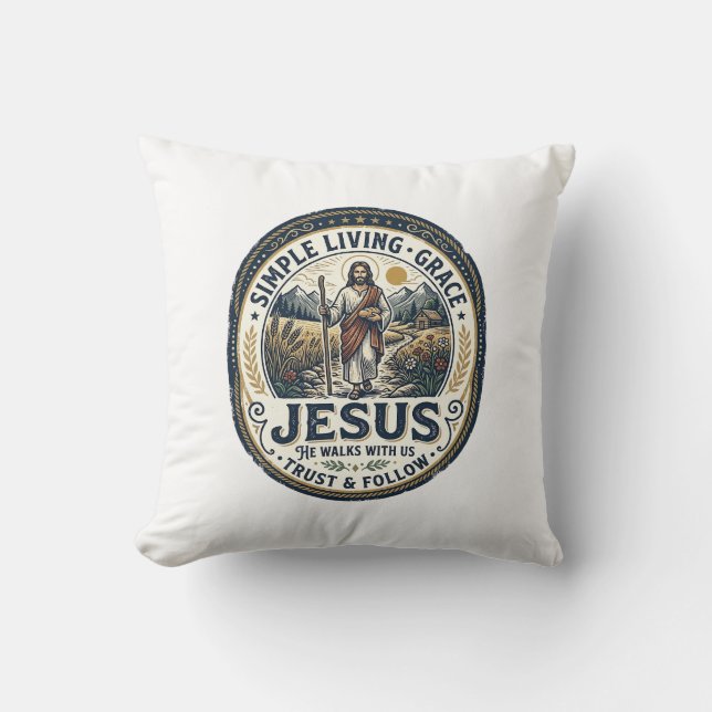 Jesus Tiny House Slow Living Vintage Throw Pillow (Front)