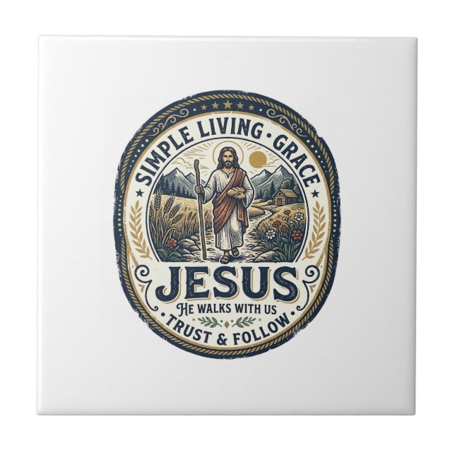 Jesus Tiny House Slow Living Vintage Tile (Front)
