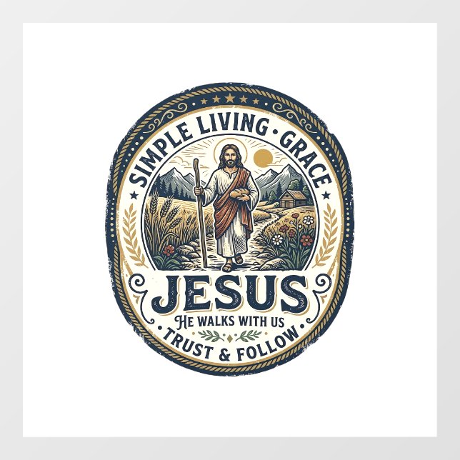 Jesus Tiny House Slow Living Vintage Window Cling (Sheet)