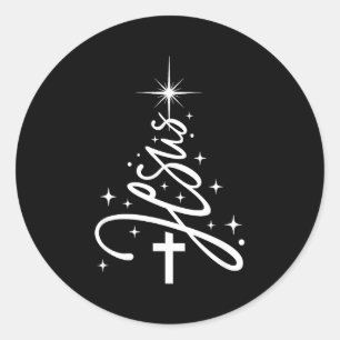 Jesus Tree Christian Christmas Faith Snowflakes Cr Classic Round Sticker