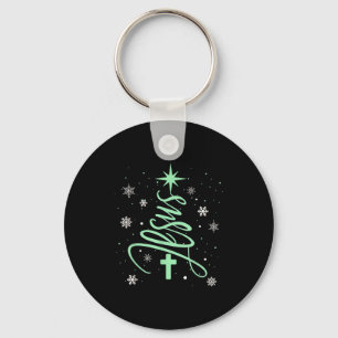 Jesus Tree Christian Christmas Faith Snowflakes Cr Keychain