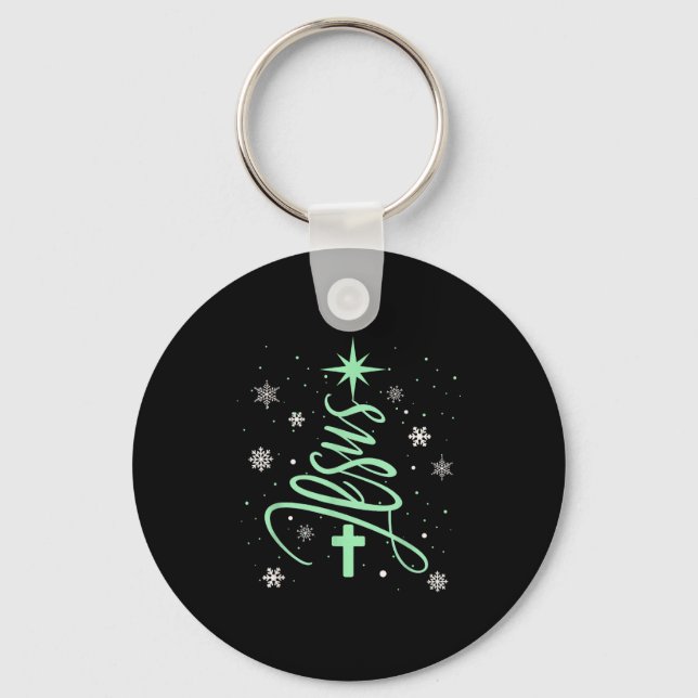 Jesus Tree Christian Christmas Faith Snowflakes Cr Keychain (Front)