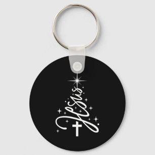 Jesus Tree Christian Christmas Faith Snowflakes Cr Keychain