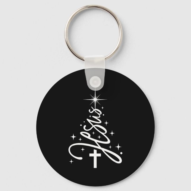 Jesus Tree Christian Christmas Faith Snowflakes Cr Keychain (Front)