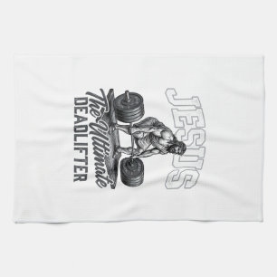 Jesus Ultimate Deadlifter Vintage Vector Shirt Des Kitchen Towel