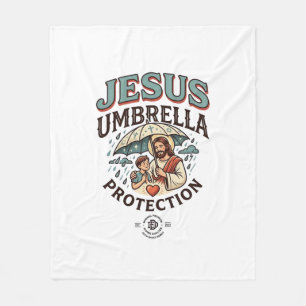 Jesus Umbrella Protection Jesus Umbrella Protectio Fleece Blanket