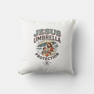 Jesus Umbrella Protection Jesus Umbrella Protectio Throw Pillow