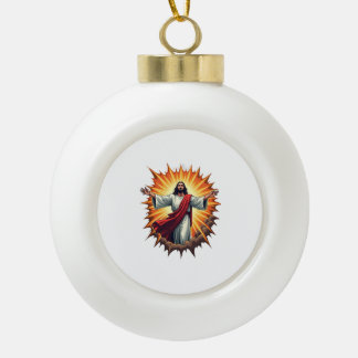 Jesus Victory Burst Vintage Engraving Shirt Ceramic Ball Christmas Ornament