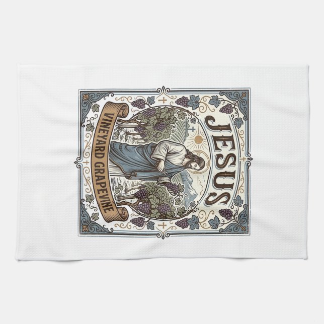 Jesus Vineyard Grapevine Jesus Vineyard Grapevine  Kitchen Towel (Horizontal)