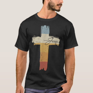 Jesus Vintage Print Faith Cross Faith God Church R T-Shirt