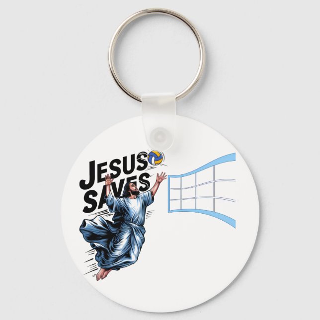 Jesus Volleyball Saves Funny Christian Faith   Keychain (Front)