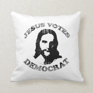 Jesus votes democrat Faded.png Throw Pillow