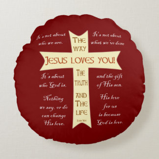 Jésus vous aime - Rouge et pourpre - Coussin rond