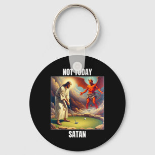 Jesus Vs Satan Playing Golf - Not Today Satan  Keychain