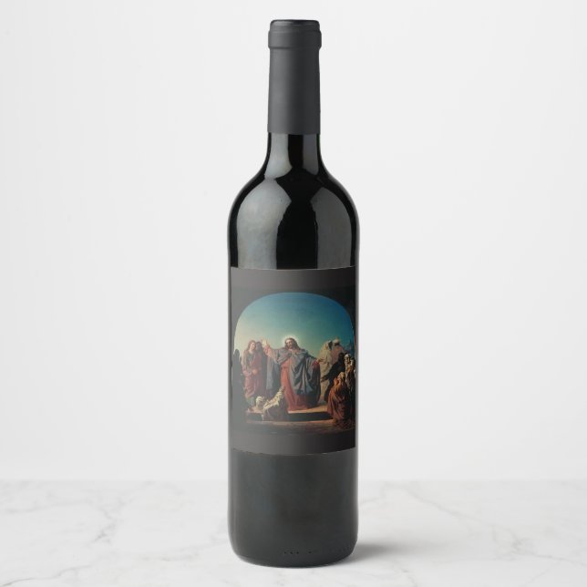 Jesus Wakes Lazarus Biblical Art Devotional Wine Label (Front)