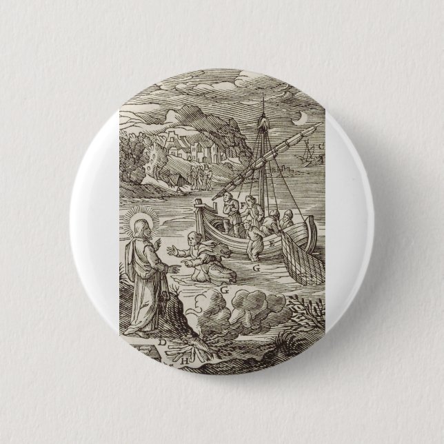 Jesus walking on water 2 inch round button (Front)