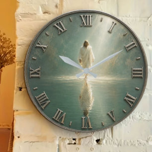 Jesus Walking on Water Christian Faith Art Large Clock