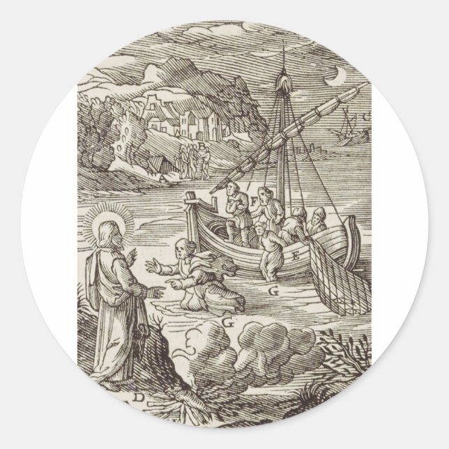 Jesus walking on water classic round sticker (Front)
