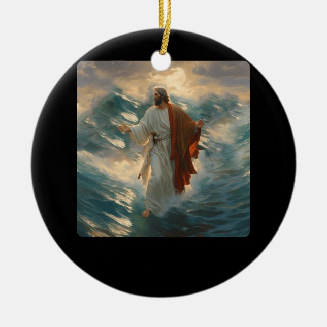 Jesus Walking On Water Evangelical Christian Chris Ceramic Ornament (Front)