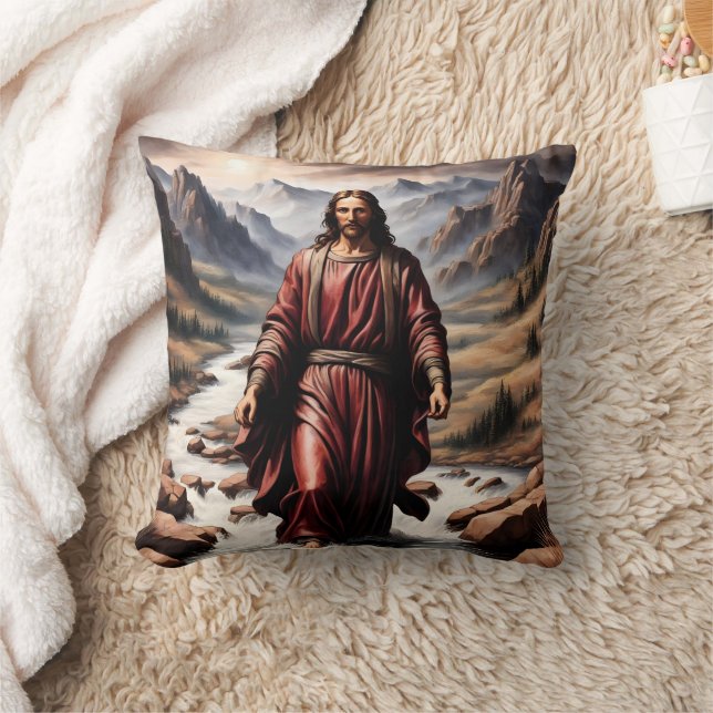 Jesus Walking on Water in a Peaceful Setting Throw Pillow (Blanket)
